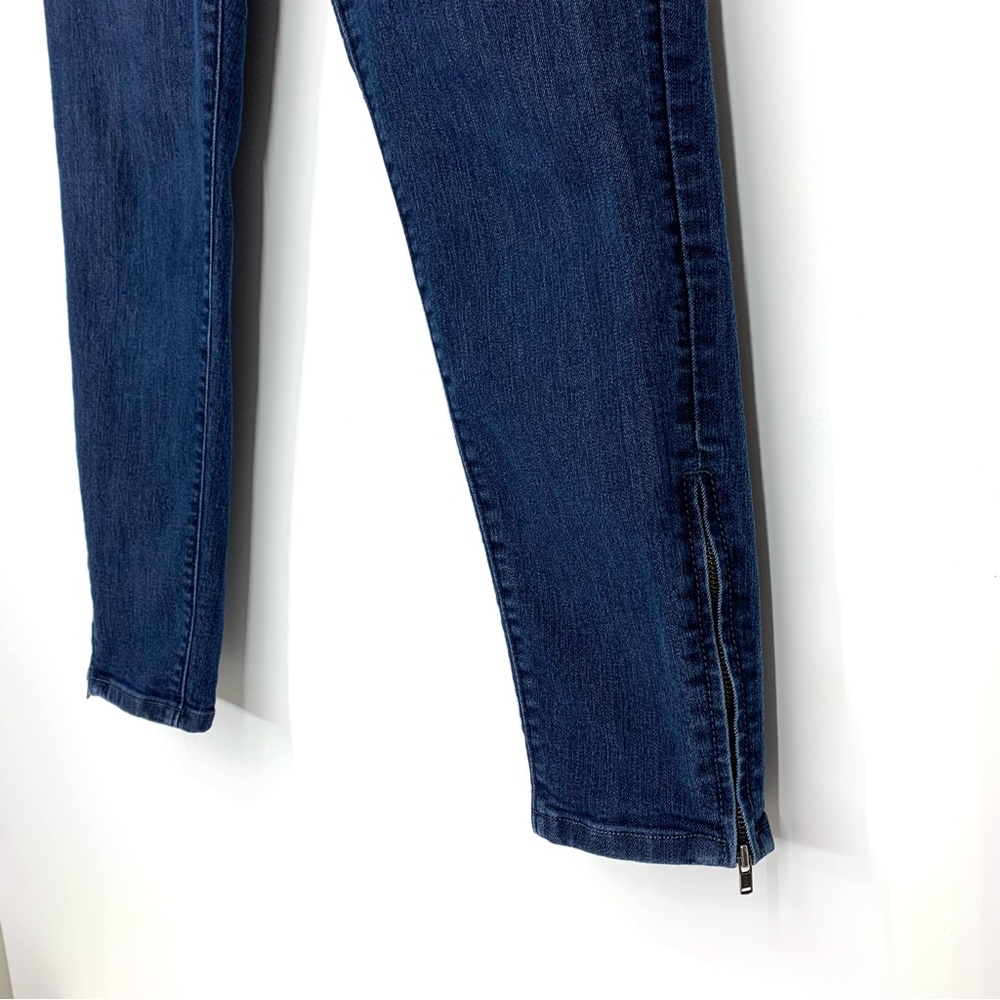 Ann Taylor LOFT Dark Wash Curvy Skinny Ankle Jeans With Side Zipper Detail - Picture 6 of 16